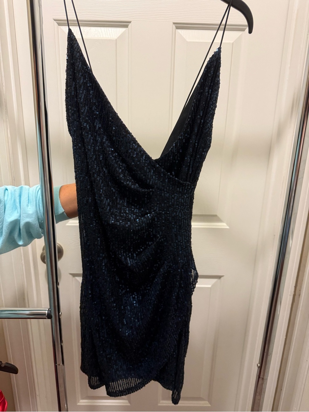 Black and Navy Sequin Spaghetti Strap Dress